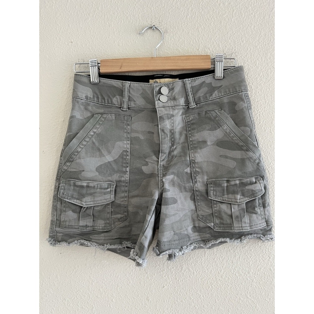 Democracy Ab Technology Size 2 Grey Camo Cargo Shorts Raw Hem Stretch Utility